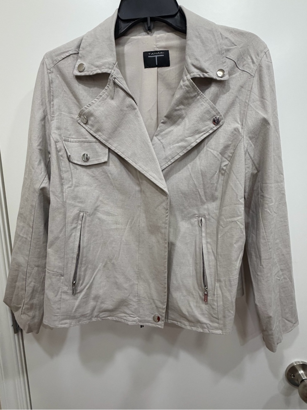 Tahari Light Tan Moto-Style Women's Jacket